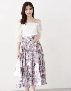 美品　プロポーションボディドレッシング　花柄　フレアスカート　ピンクのサムネイル