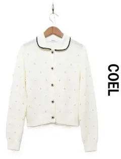 D603/美品 COEL コエル パールドットカーディガン ニット 羽織り 白のサムネイル