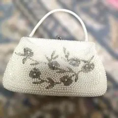 ビーズ刺繍 和装用バッグ ホワイト　昭和レトロのサムネイル