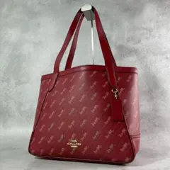 ✨極美品✨コーチ　ホース&キャリッジ　トートバッグ　肩かけ　PVC×レザー　赤