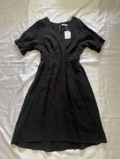 新品natural couture 麻100%半袖　ロングワンピース ブラックのサムネイル