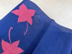 夏名古屋帯 藍色 楓文様 刺繍のサムネイル