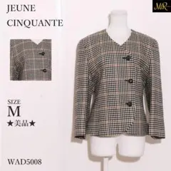 JEUNE CINQUANTE ノーカラージャケット 千鳥格子柄 ポケット付きのサムネイル