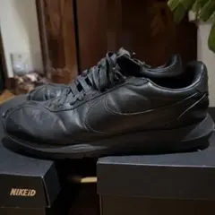 NIKEiD オールブラック レザー スニーカー