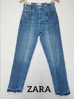 ZARA 配色切替デザインハイウエストストレートデニム古着