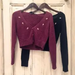 衿ぐりローズ刺繍ニットカーディガン/an another angelus