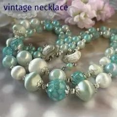 レトロ【レアなビーズの2連✤JAPAN刻印】ヴィンテージネックレス パステル
