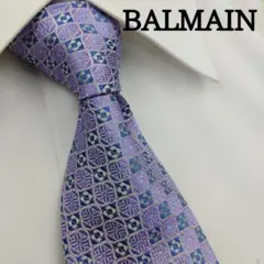 バルマン 高級シルクネクタイ 総柄 パープル