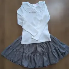 mezzo piano フリル襟 長袖カットソー ＆スカート付き