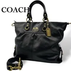 美品 COACH ショルダーバッグ 2way チャーム付 ロゴ金具 レザー 黒