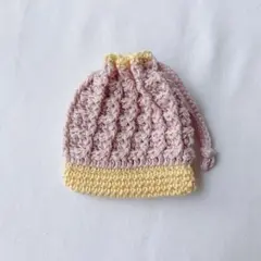 ワッフル編みの巾着　ピンク　イエロー　コットン毛糸　編み物　ハンドメイド
