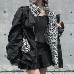 2way レオパード柄ポケットレザージャケット 黒 KRSS