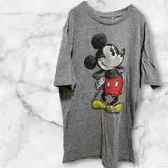 ミッキーマウス ディズニー 半袖Tシャツ L グレー スケッチ 古着 ストリートのサムネイル