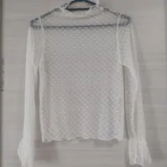 ホワイト ハート柄 フレア袖 トップス S