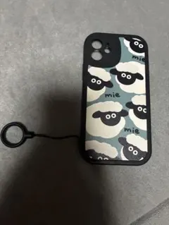 ひつじ柄 iPhone12ケース ストラップ付き