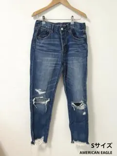 ダメージ加工ダークブルージーンズ　ジーパン