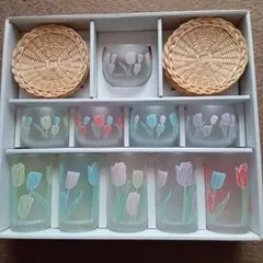 チューリップ柄ガラスグラスセット