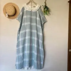 新品★サマンサモスモス★ｓｍ２★後編み上げリボン*麻100％チェックワンピース