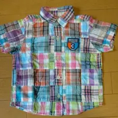 ミキハウス 男の子 90㎝ 半袖 シャツ  トップス チェックシャツカットソー