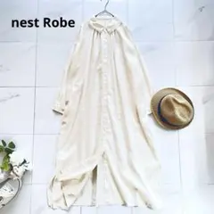 美品 ネストローブシャツワンピース　重ね襟　リネンコットン　ゆったり 定価3万円