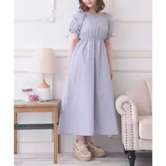 ems excite ウエストスリットワンピース ブルー