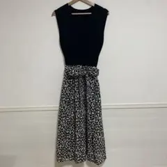 Mila Owen ニットドッキングフレア レオパード柄ワンピース リネン混