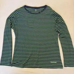 mont-bell ネイビー/グリーン ストライプ 長袖Tシャツ Ｌ