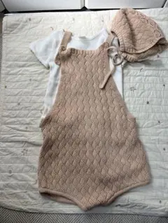 H&Mベージュ ニットロンパース セット