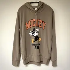 Disney ミッキー パーカー メンズL ブラウン ロゴ 裏毛 スウェット