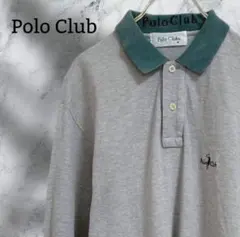 『ポロクラブ』ポロシャツ 長袖 ワンポイント【M】グレー ゴルフ オールシーズン