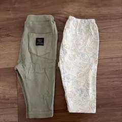 ☆UNIQLO恐竜柄パンツ☆赤ちゃん本舗グリーンボトムスセット☆七分丈サイズ90