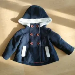 ネイビー ダブルボタン フード付きアウター