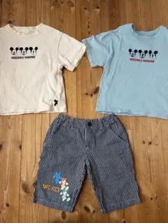 ミッキーマウス Tシャツ 2枚セット & ストライプ ハーフパンツ　100㎝