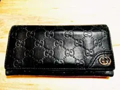 GUCCI グッチ シマレザー GGインターロッキング 長財布 二つ折りブラック
