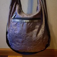 レスボートサック　ショルダーバッグ　2way 刺繍　花柄 　ヘザーホーボー　薄紫