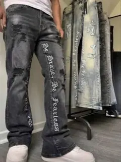 drip guapi amiri 似 刺繍フレアブラックデニム 黒