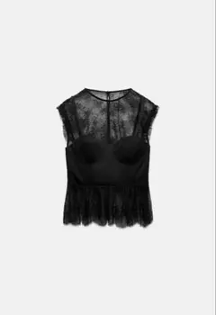 新品•未使用！ZARA コントラストレーストップス