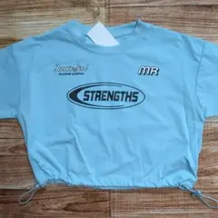 新品 未使用 英字プリント 半袖 Tシャツ 女の子 水色 140