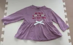 ベビー服　長袖トップス　80 フリル　リボン付き　くすみパープル　女の子
