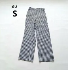 GU ジーユー　ギンガムチェックストレートパンツ　Sのサムネイル