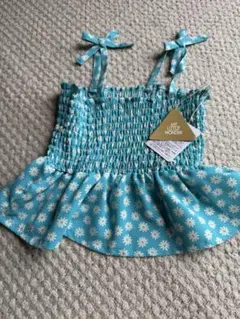 水色 花柄 ノースリーブタンクトップ