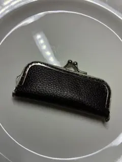 レザー ブラック がま口コインケース　牛革　皮　印鑑ケース