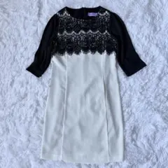 【CEST LAVIE】レース切替ワンピ 七分袖 バイカラー 上品 フォーマルのサムネイル