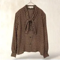 高島屋　長袖ブラウス　9AR／M　ノーカラー　総柄　リボン　上品　高級　キレイめのサムネイル