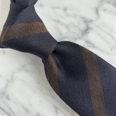 【新品】シルクウールネイビー×ブラウンストライプ