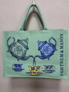 Fortnum &Mason ジュート製トートバッグ　ポットと紅茶茶碗柄