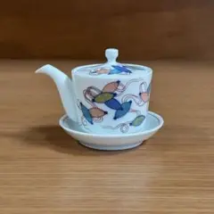 伊万里焼 畑萬陶苑：鍋島 糸巻文 胴型醤油差し 台皿付☆