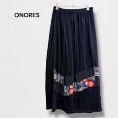 ONORES ロングスカート フレア 和柄 花柄 ウエストゴム 切替 ギャザー