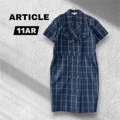 【ARTICLE】半袖ワンピース/チェック柄 /ダブルボタン/昭和レトロ/麻混