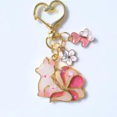 レジン ねこ チャーム ②ピンク系ドライフラワー パール入り 花